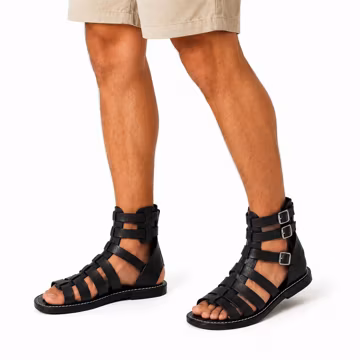 Black Leather Gladiator Sandals for Men, Roman Strappy Sandals, Handmade Summer Sandals, Buckle Ankle Sandals, Open Toe Casual Beach Shoes