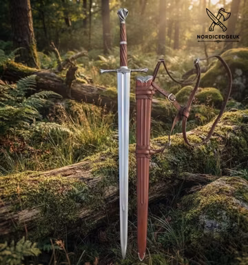 Handmade High Carbon Steel Ranger Sword with Leather Scabbard – Medieval Cosplay Knight Decor
