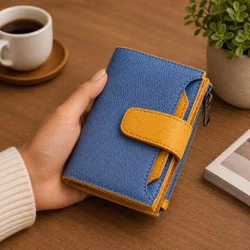 Women's RFID Leather Wallet, Compact Bifold Card Holder with Zipper Coin Pocket, Small Genuine Leather Wallet for Women