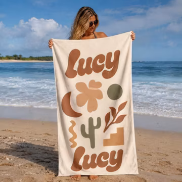 Personalized Beach Towel Custom Name Towel, Boho Aesthetic Beach Towel, Retro Summer Pool Towel, Custom Gift for Her, Beach Vacation Gift