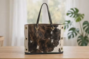 Natural Dark Brindle Brown Hair-On Cowhide Leather Bag | Handmade Western Cowhide Purse