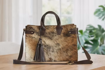 Natural Tan Brown Brindle Hair-On Cowhide Leather Bag | Genuine Leather Shoulder Crossbody Bag