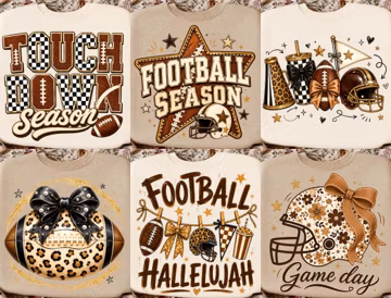 Football PNG Bundle, Game Day Sublimation PNG, Touchdown Season Shirt Design, Coquette Bow Leopard Football, Fall Sports PNG
