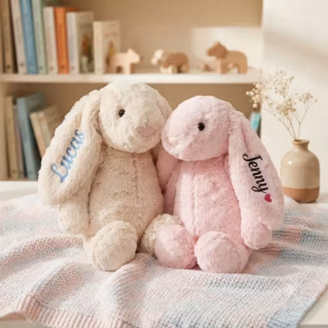 Personalized Embroidered Bunny, Custom Name Embroidered Rabbit Stuffed Animal, Newborn Keepsake,1st birthday Gift for Kids
