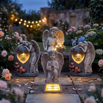 Angel Memorial Garden Statue with Solar Light, Sympathy Gift for Loss of Loved One, In Loving Memory Outdoor Figurine for Cemetery Yard
