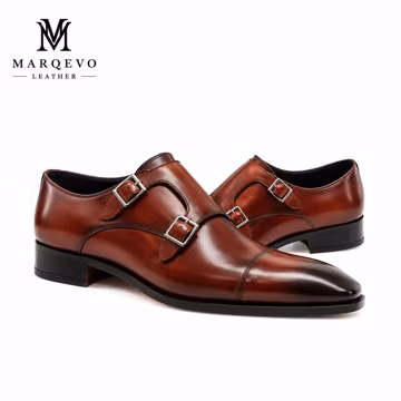 Men's Brown Double Monk Strap Shoes – Handmade Leather Dress Shoes – Cap Toe Formal Shoe