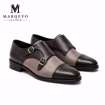 Men's Black & Gray Double Monk Strap Shoes – Handmade Leather Dress Shoes – Luxury Formal Shoe