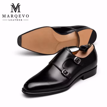 Men's Black Double Monk Strap Shoes – Handmade Leather Dress Shoes – Luxury Formal Shoe