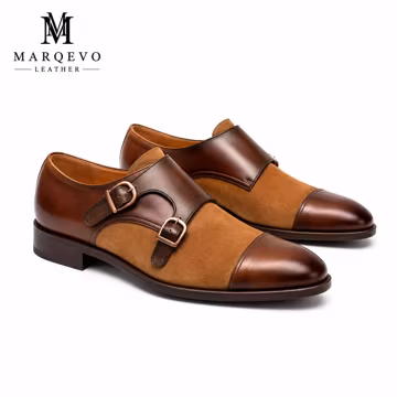 Men's Brown Suede Double Monk Strap Shoes – Handmade Leather Dress Shoes – Luxury Formal Shoe