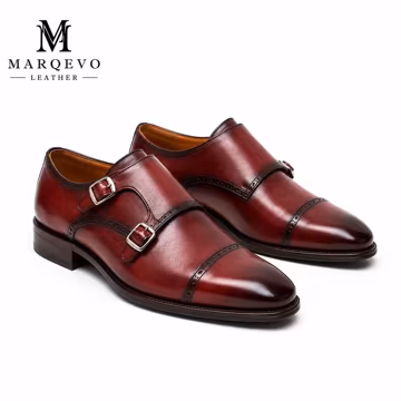 Men's Burgundy Double Monk Strap Shoes – Handmade Leather Dress Shoes – Luxury Formal Shoe