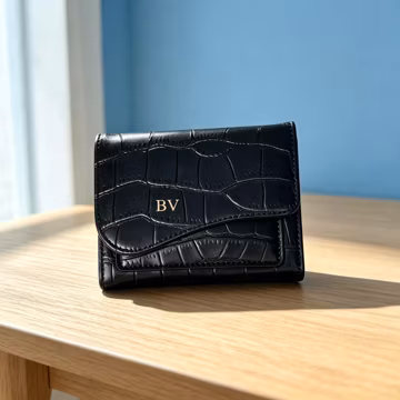 Custom Letter Plaid Shiny Leather Wallet, Tri-Fold Card Holder, Personalized Slim Card Purse, Custom Name Leather Mini Wallet Gift