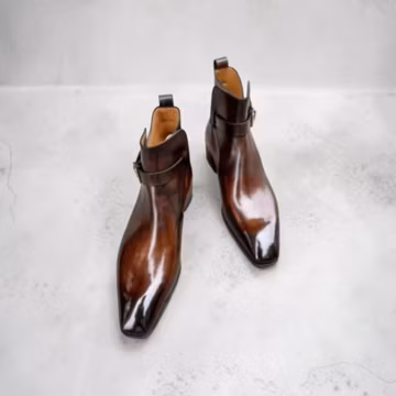 New Handmade Brown Shaded Leather Oxford Chelsea Boots : Men's Single Strap Formal Wedding Dress