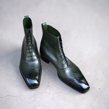 New Handmade Green Shaded Leather Oxford Chelsea Boots : Men's Wingtip Brogue Formal Wedding Dress