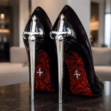 Fashion Heels for Women, Sword Heel Court Shoes, Gothic Stiletto Pumps, Black and Red Party Shoes, Alternative Footwear, Silver Heel Pumpsv