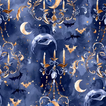 Crescent Moon Bat Fabric Watercolor Chandelier Fabric 100% Cotton Fabric Halloween Fabric for Clothes Sewing Dress Handmade By the Half Yard