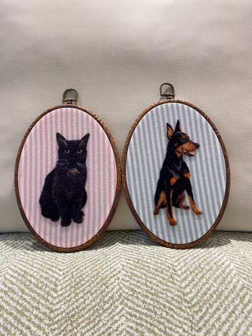 Custom Wool Felt Pet Portrait Hoop, Handmade Memorial Keepsake, Photo to Art
