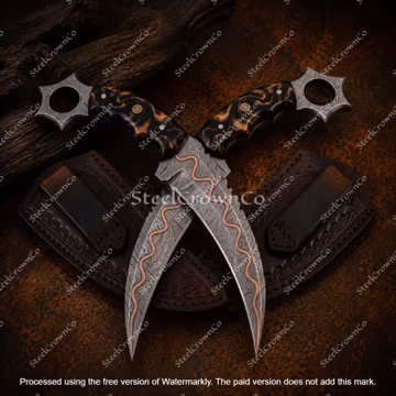 Hand Forged Copper Damascus Steel Dual Karambit Knives Set | Viking Hunting Knives | Collector Gift