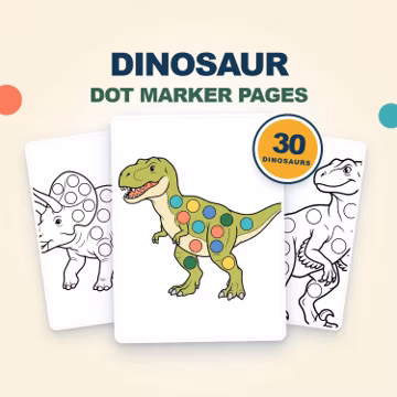 Dinosaur Dot Marker Pages, 30 Printable Preschool Activities for Ages 3-6, PDF