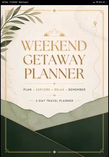 Weekend Getaway Travel Planner | 3-Day Trip Itinerary (Digital Download)