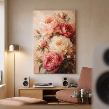 Peony Flower Canvas Print, Floral Wall Art, Romantic Pink Peonies, Botanical Wall Decor, Impressionist Flower Art, Large Floral Canvas