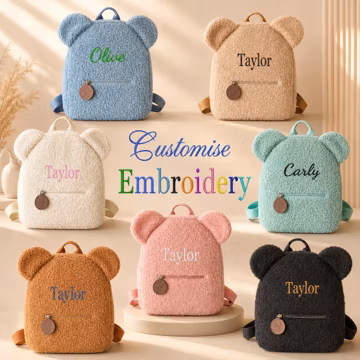 Personalized Teddy Bear Backpack for Kids, Custom Name Embroidered Plush Backpack, Cute Toddler Bear Bag, Nursery School Gift