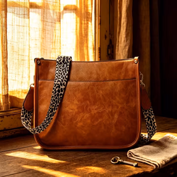 Vintage lady's crossbody bag, leopard print wide shoulder strap handbag, large capacity travel bag, ideal choice for daily wearandgiftgiving