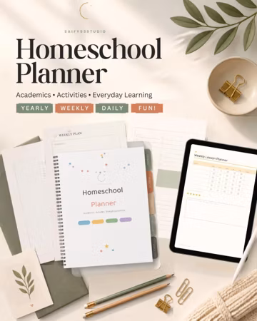Homeschool Planner, Academic Grades, Assignment, Reading and Attendance Tracker, Digital Download