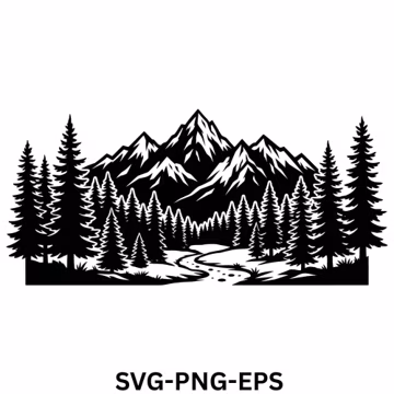 Mountain Forest Scene svg png, Nature Graphic, Nature Scene Svg, Camping svg, Hiking svg, Shirt Design, Cut File, Instant Download