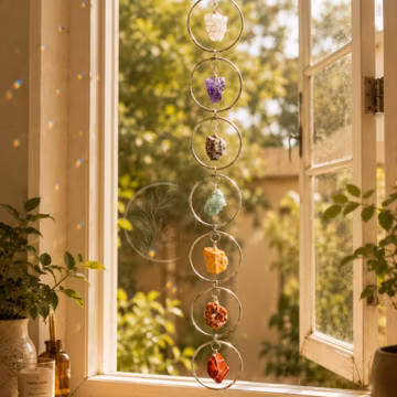 7 Chakra Crystal Hanging, Christmas Gift, Boho Home Decor, Seven Chakra Suncatcher, Meditation Wall Hanging, Natural Gemstones
