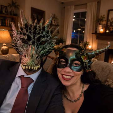 Spiked Dragon & Horned Faun Couples Masquerade Masks – Mythical Fantasy Costume Set