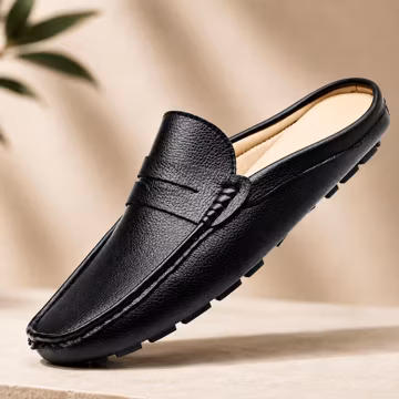 Men's Summer Casual Loafers – PU Leather Slip-On Half Shoes, Soft Moccasins, Comfortable Outdoor Slippers