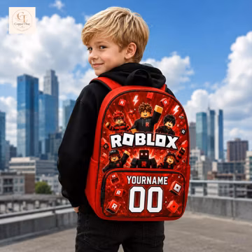 Personalized Roblox Backpack, Custom Roblox School Backpack with Name & Number, Roblox Bookbag for Kids, Roblox Gamer Backpack