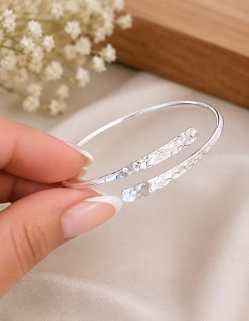 Hammered Silver Bracelet: Adjustable Minimalist Jewelry
