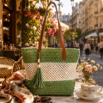 Woven Straw Beach Tote Bag | Color Block Tassel Shoulder Handbag | Boho Style Summer Purse