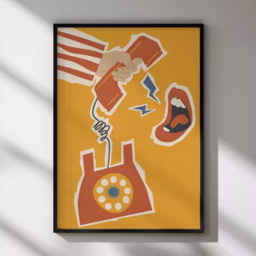Retro Telephone Wall Art, Vintage Collage Poster, Pop Art Print. (Digital Download)