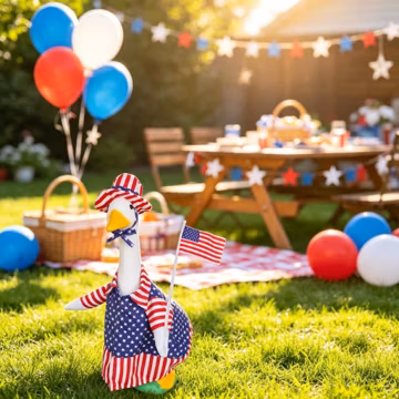 American Flag Couple Porch Goose Outfit, 4th of July Goose Outfit Set, Lawn Decoration Set,Red White Blue Outdoor Independence Day Decor