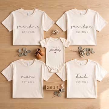Matching Family Pregnancy Announcement Shirts, Custom Shirt Set, Mom Dad Grandma Grandpa, First Grandbaby Onesie, New Grandparents Gift