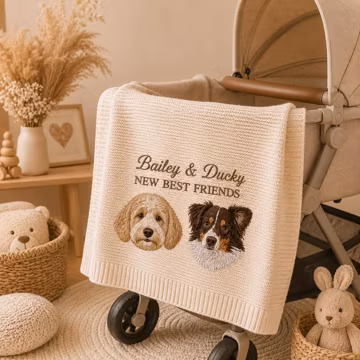 Personalized Pet Photo Baby Blanket, Custom Dog Face Embroidery Throw, New Best Friend Knit Blanket, Pet Memorial Gift, Dog Lover Gift