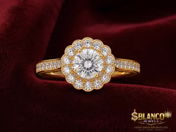 1.5 CT Round Lab Grown Diamond Halo Engagement Ring, 3.00 CTW Diamond Flower Halo Ring, 18K Yellow Gold Ring, Bridal Ring, Anniversary Gift
