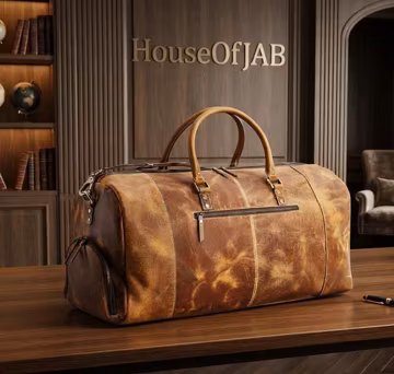 Full Grain Leather Duffle Bag, Men's Travel Weekender, Overnight Gym Carry On Luggage