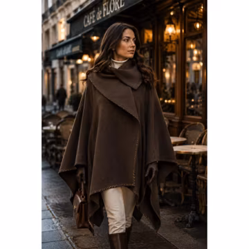 Brown Wool Poncho Cape for Women, Oversized Winter Wrap Coat, Elegant Wool Shawl