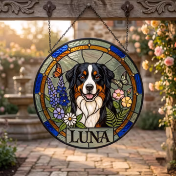 Personalized Pet Stained Glass Suncatcher, Aesthetic Window Hanging, Dog Gift For Friend Cozy Room Trend Idea