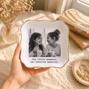Personalised Bestie Photo Trinket Dish, Custom Jewelry Ring Dish, Bridesmaid Proposal, Ceramic Trinket Tray for Best Friend, Wedding Gift