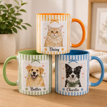 Custom Pet Photo Watercolor Personalized Mug, Dog Mom & Cat Mom Coffee Mug, Custom Pet Portrait Cup, Gift For Pet Lovers