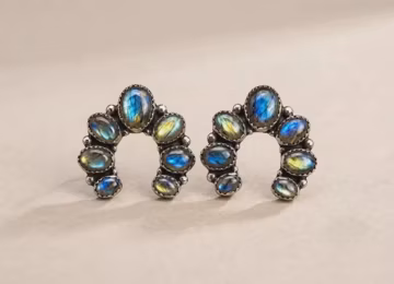 Labradorite Arch Stud Earrings | Sterling Silver Blue Flash Gemstone Jewelry