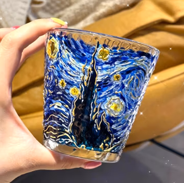 Van Gogh Starry Night Hand Painted Hammered Tumbler, Decorative Cocktail Drinking Cup