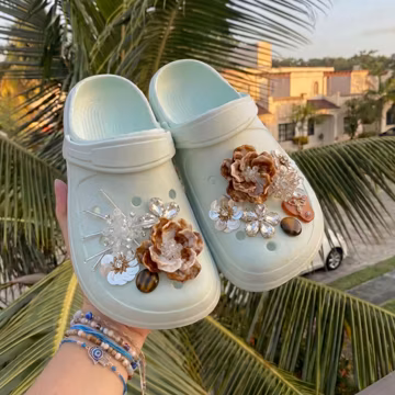 Beaded Flower Clog Charms, Vintage Sequin Crystal Shoe Charm Set, Boho Couture Shoe Decor, Tiger Eye Autumn Accessories, Unique Girl Gifts
