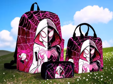 Spider-Gwen Backpack Set, Kids School Backpack, Lunch Bag & Pencil Case Set, Spider Hero School Bag, Back to School Gift