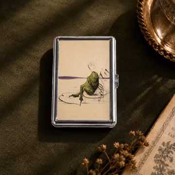 Frog Smoking on a Lilypad Cigarette Case Wallet Business Card Holder