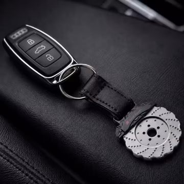 Audi Brake Disc Keychain Red Caliper Leather Strap Personalized Car Key Ring Automotive Gift for Men Car Lover Mechanic Driver